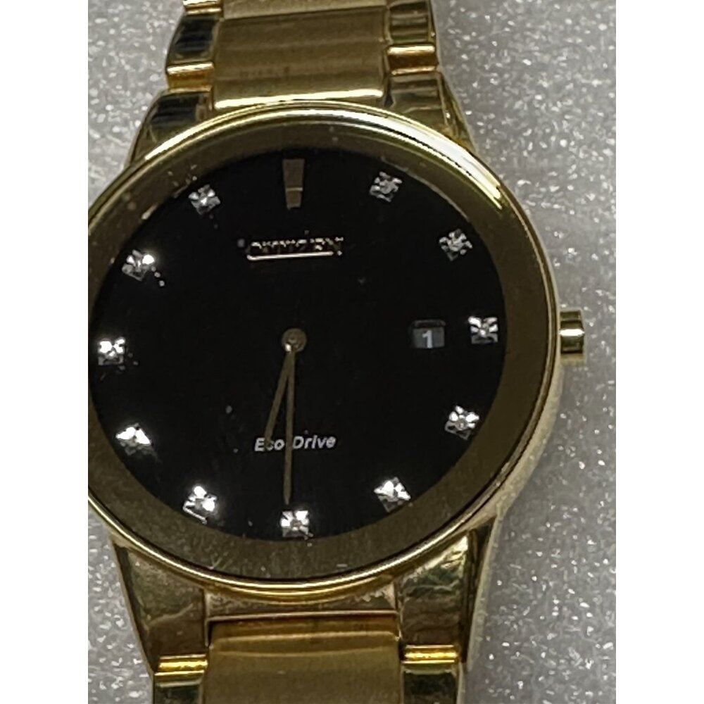Citizen Eco-Drive Gold-Tone Watch With Black Face & Diamond Accents - 40mm Case
